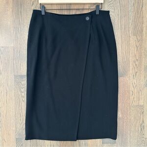 Vintage Saks Fifth Avenue Collection High Waist Wool Midi Wrap Skirt Black L/14